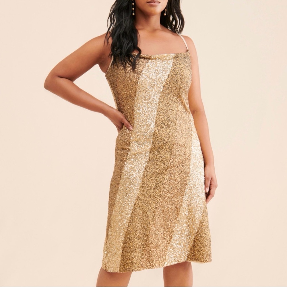Anthropologie Bl-nk Kayla Gold Sequin Mini Dress, NEW